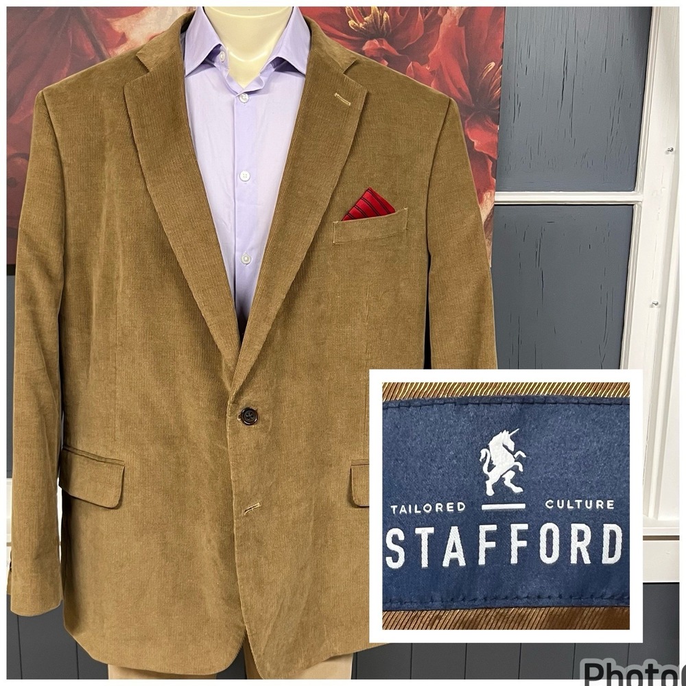 Stafford‎ Corduroy Blazer Jacket Sport Coat Mens 54R Classic Fit Cotton Brown